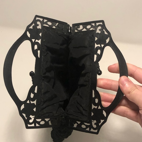 Black Textured Handbag with Handle - Picture 5 of 5